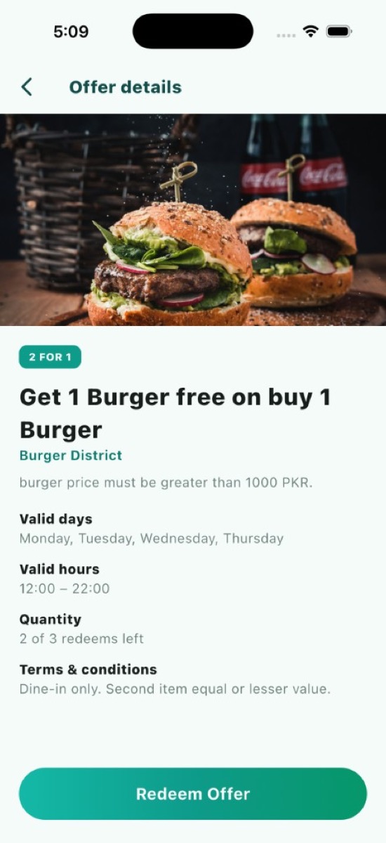 Offer details with Redeem Offer button